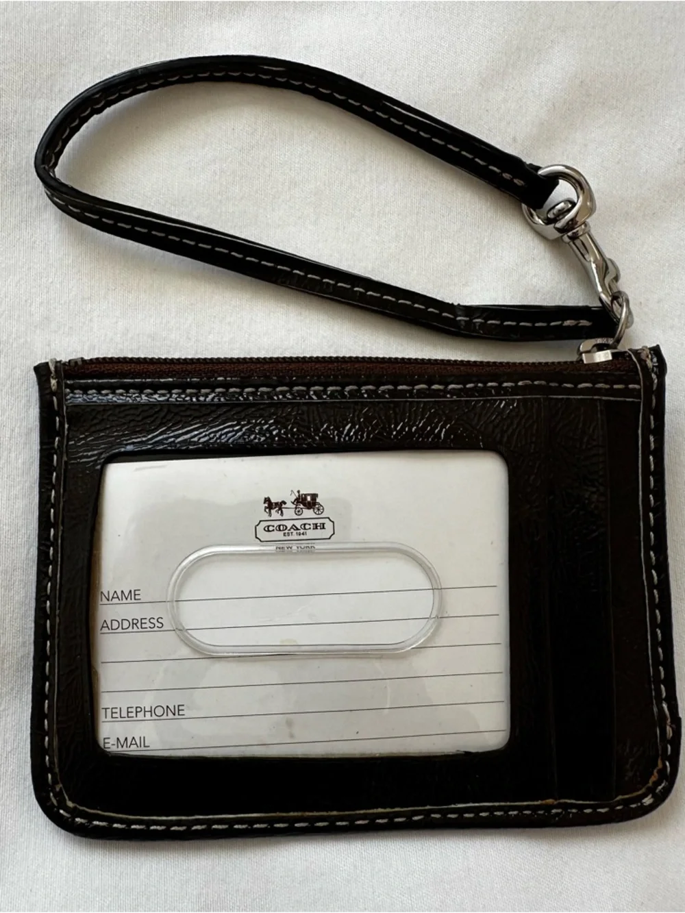 Coach Signature Brown Tan Mini Skinny Canvas ID Wristlet Cardholder